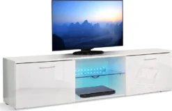 Meerveil Lowboard, TV-Schrank, LED-TV-Ständer, Mit 16-Farben-LED-RGB-Leuchten, Weiß
