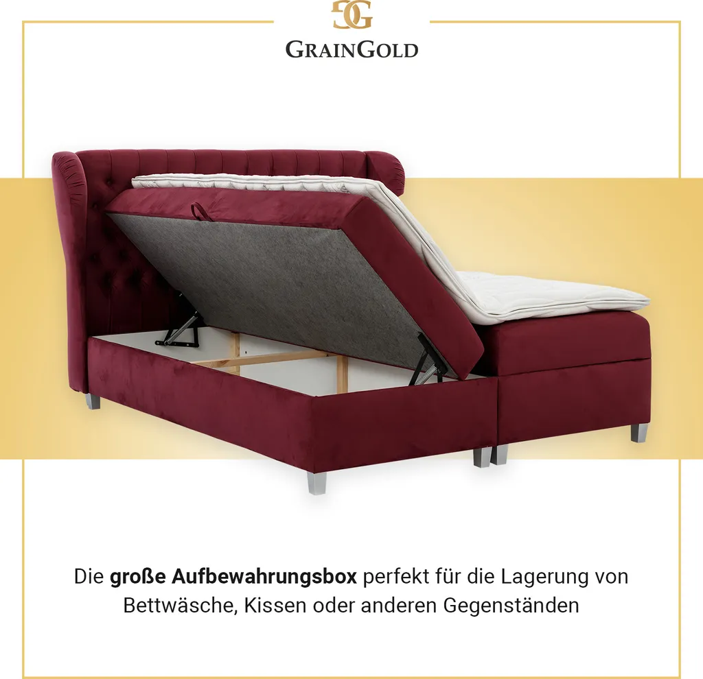 GRAINGOLD Doppelbett 200x200 Janke - Boxspringbett Mit Zwei Großen Bettkästen, Hauptmatratze Von Hochelastischer Schaum - Schlafzimmerbett - Beige (One Moment 13) – Bild 3