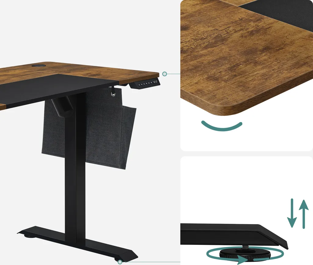 SONGMICS Elektrischer Schreibtisch, Höhenverstellbarer Schreibtisch, Elektrisch Mit Memory-Funktion,gespleißte Platte, Stofftasche, 140 X 60 X (72-120) Cm, Stufenlos Verstellbar, 4 Höhe Gespeichert, Aus Stahl,vintagebraun-schwarz LSD016X01 – Bild 7