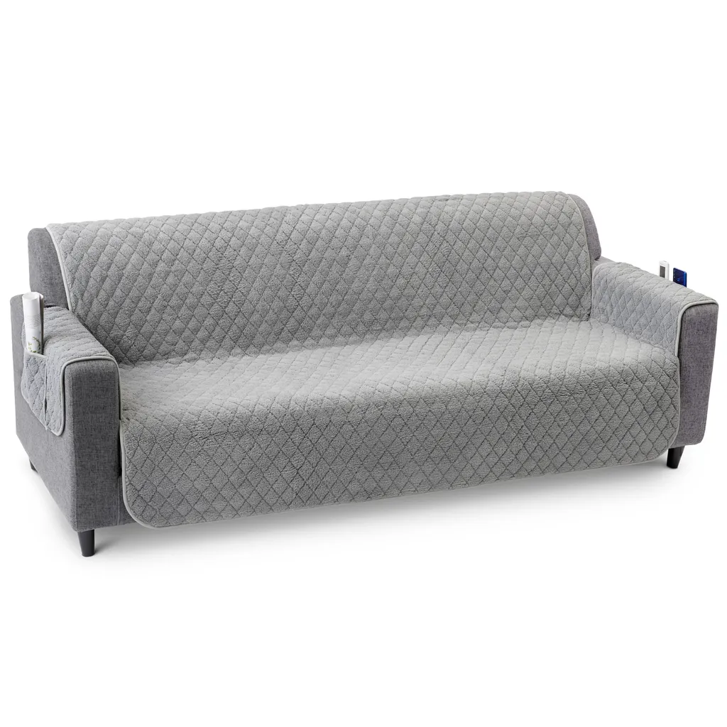 JEMIDI Sofaschoner 3 Sitzer Mit Armlehnen 191x279cm - Sofa Bezug Couch Schoner Aus Polyester - Sofahusse Sofabezug Waschmaschinenfest Zum Wenden - Grau