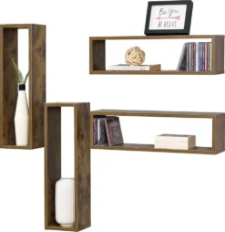 4er Set Schweberegal Fagernes 59x15x17cm Wandregal 4-teilig Hängeregal Ablage Wandboard Holz Dunkel [en.casa]