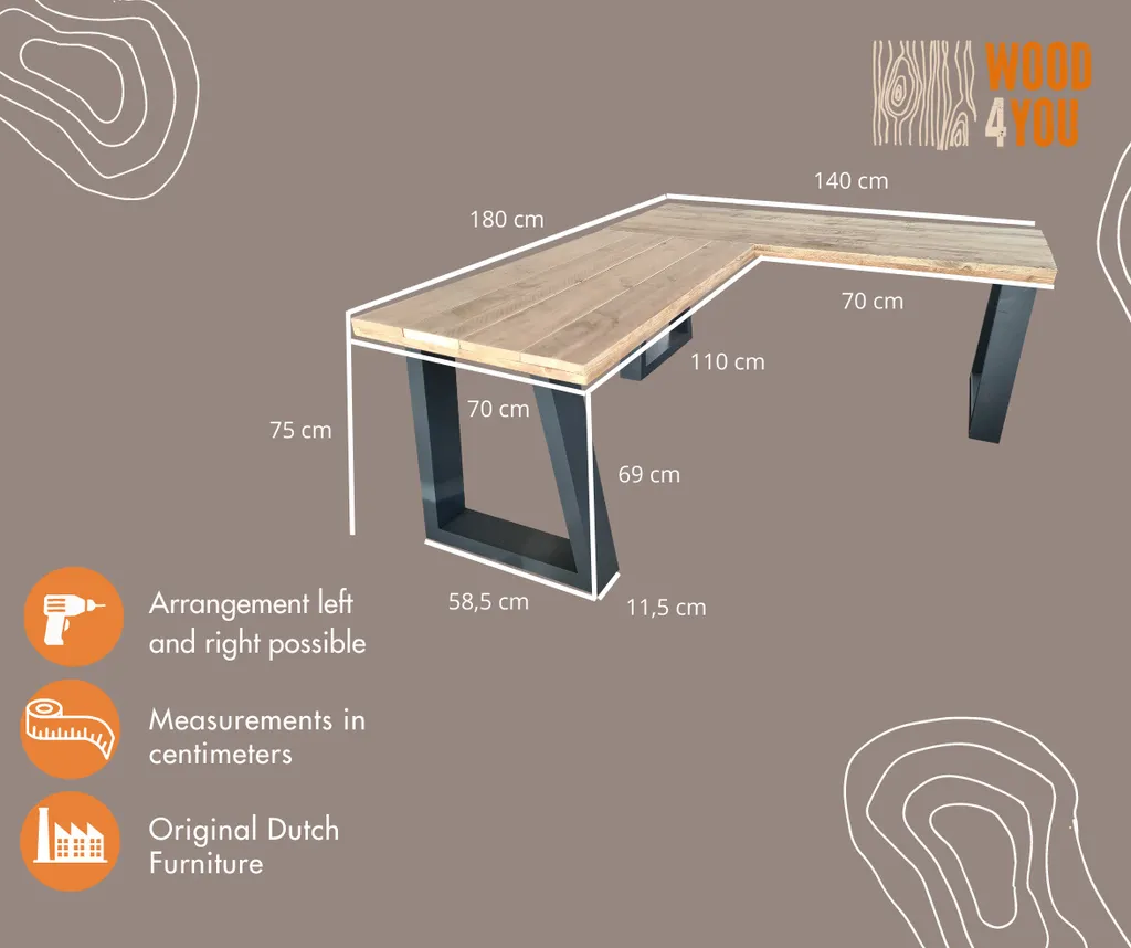 Wood4You Schreibtisch Eckschreibtisch Vancouver Aus Massivholz L Form – Idealer Computertisch, Desk, Bürotisch, Gamingtisch PC Tisch Mit Beingestell Anthrazit – Gerüstholz 180/140Lx70Tx75H – Bild 5