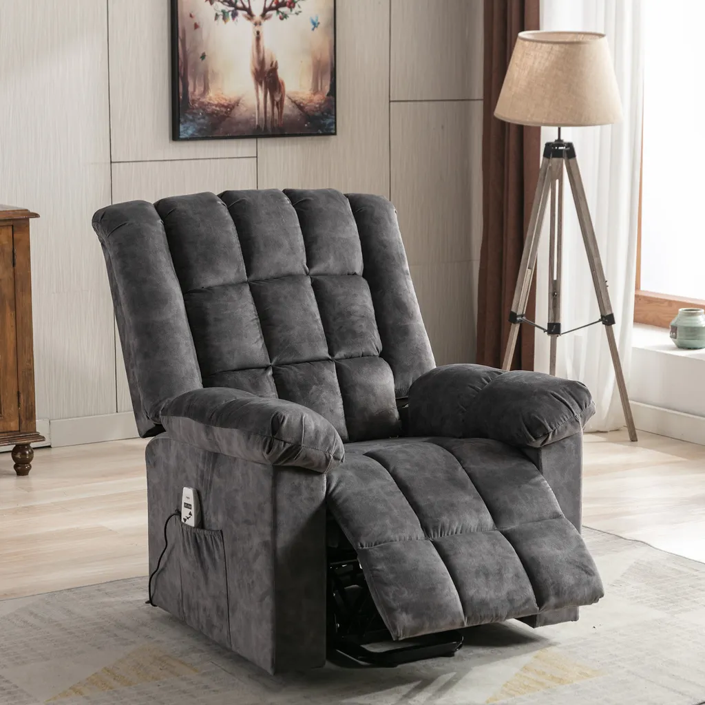 Merax TV-Sessel Elektrischer Aufstehhilfe Fernsehsessel Relaxsessel Mit Liegefunktion, Wärmefunktion Und Massagefunktion, Massagesessel Inkl. Timer Und Fernbedienung, Grau – Bild 2