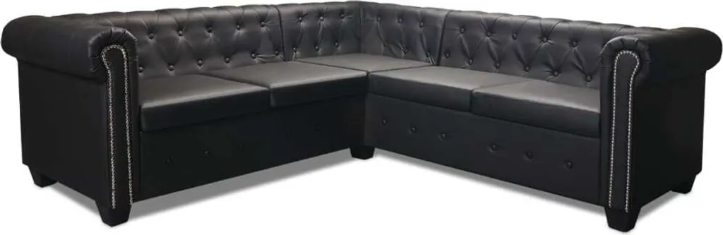 VidaXL Chesterfield Ecksofa 5-Sitzer Kunstleder Schwarz – Bild 4