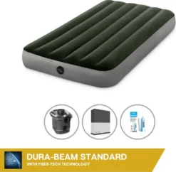 Intex Luftbett - 1 Person - 99 X 191 X 25 Cm - GrĂĽn - Mit Pumpe + Spannbettlaken Schwarz + Reperaturset