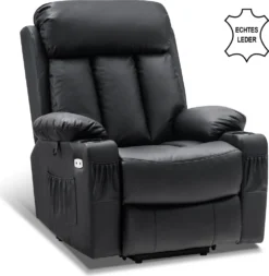 MCombo Elektrische Aufstehhilfe Fernsehsessel Relaxsessel Echtleder 7190BK