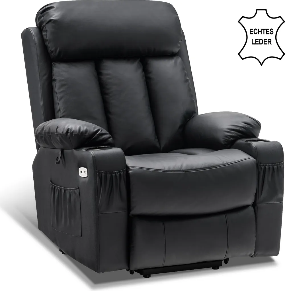 MCombo Elektrische Aufstehhilfe Fernsehsessel Relaxsessel Echtleder 7190BK