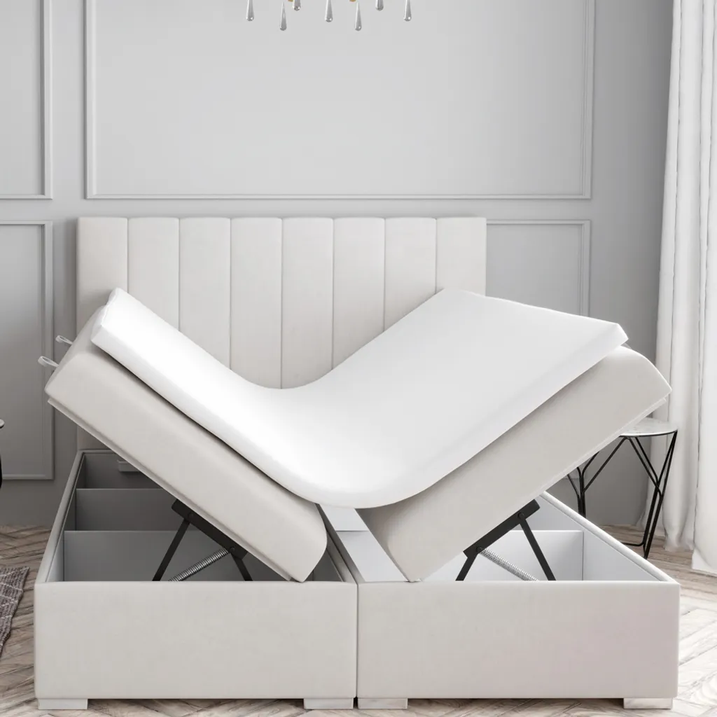 Selsey - Boxspringbett ALENNA, Doppelbett Mit 2 Bonellfederkernmatratzen, Topper, 2 Bettkästen Und Stoffbezug In Perlweiß, 180x200 Cm – Bild 2