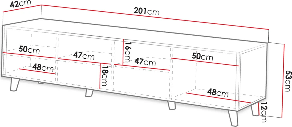 Mirjan24 TV-Lowboard Vamos 200, TV-Tisch Mit 4 Türen, Modern Wohnzimmer TV-Kommode, Stilvoll Kolektion (Farbe: Wotan / Schwarz Füße) – Bild 9