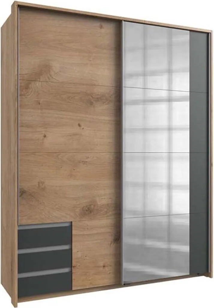 Emden Schwebetürenschrank Mit Spiegel Plankeneiche / Graphit, Breite:135 Cm, Passepartout (Rahmen):ohne Passepartout – Bild 2
