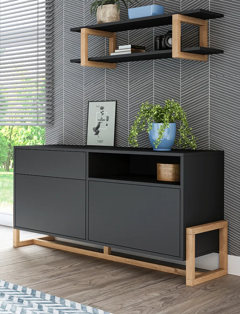 Wandregal Skien In Schwarz Und Buche Massiv Bücherregal Skandinavisch 80 X 24 Cm – Bild 3