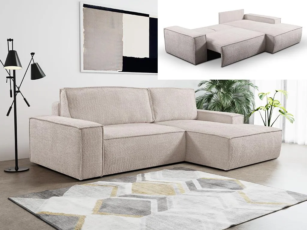 Ecksofa Mit Schlaffunktion - Bouclé-Stoff - Beige - Ecke Rechts - AMELIA Von PASCAL MORABITO