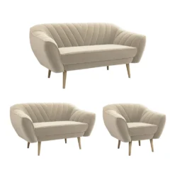 Sofa Set 3+2+1 Polstersofa VIKI Zwei Loungesofas Und Sessel Sechs Personen - Creme