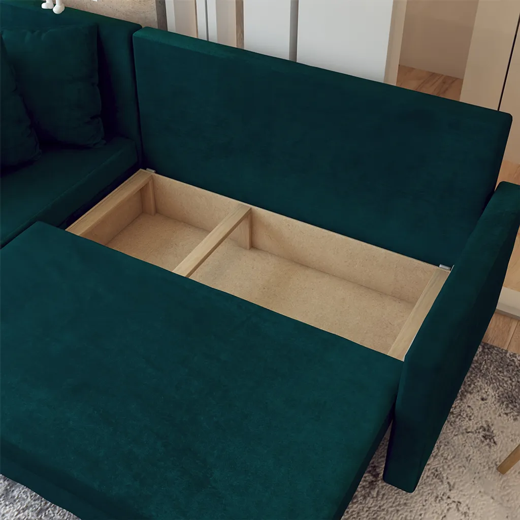 Selsey Ecksofa SELEFER Schlafsofa Mit Wasserabweisendem Veloursbezug In Dunkelgrün, Bettkasten Und Losen Rückenkissen, 216 Cm Breit – Bild 3