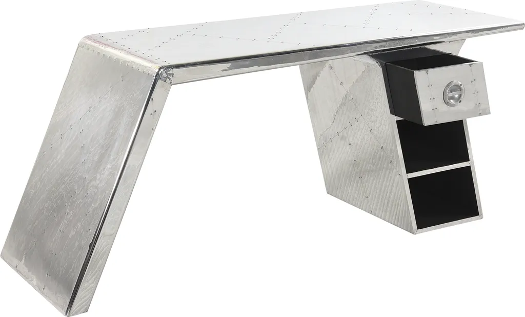 SIT Möbel Schreibtisch | 2 Offene Fächer, 1 Schublade | Mit Alu Beschlagen | Aus Mangoholz Und MDF | B 175 X T 60 X H 75 Cm | Silber | 81707-21 | Serie AIRMAN – Bild 5