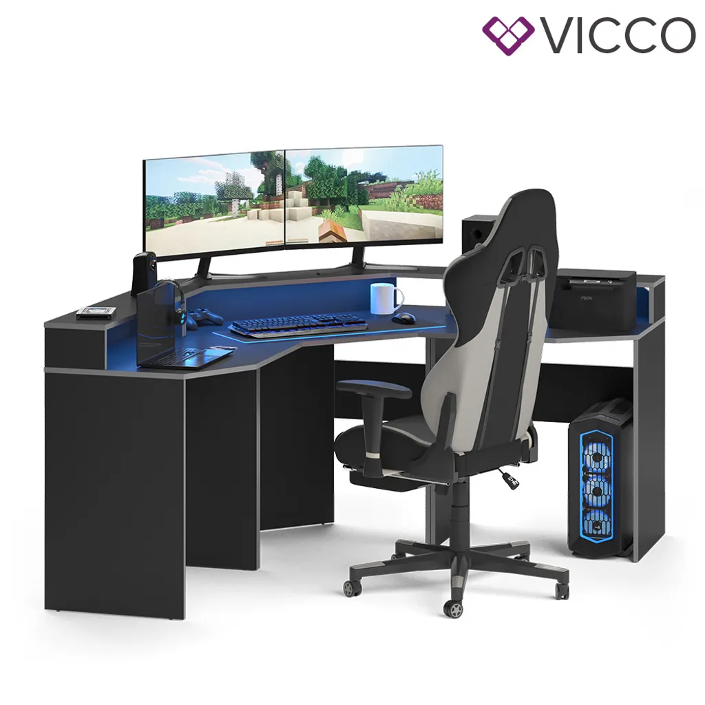 Vicco Computertisch Set 1 Kron Schwarz Grau Holzwerkstoff – Bild 7