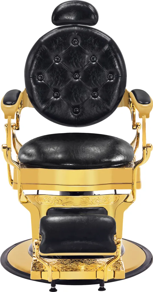 Barberpub Friseurstuhl Hydraulische Friseursessel 2933 GD, Mit Retro/ Vintage Stil, 360° Drehbar, Kunstleder, Goldrahmen , 109 × 68 × 113 Cm (Schwarz-Gold) – Bild 2