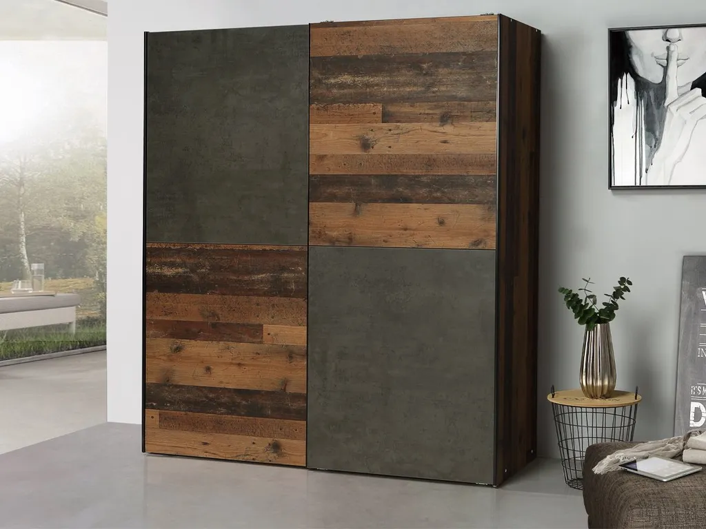 Schwebetürenschrank Kleiderschrank DEDERIK Old Wood - Grau 170 Cm - Die Möbelfundgrube – Bild 2