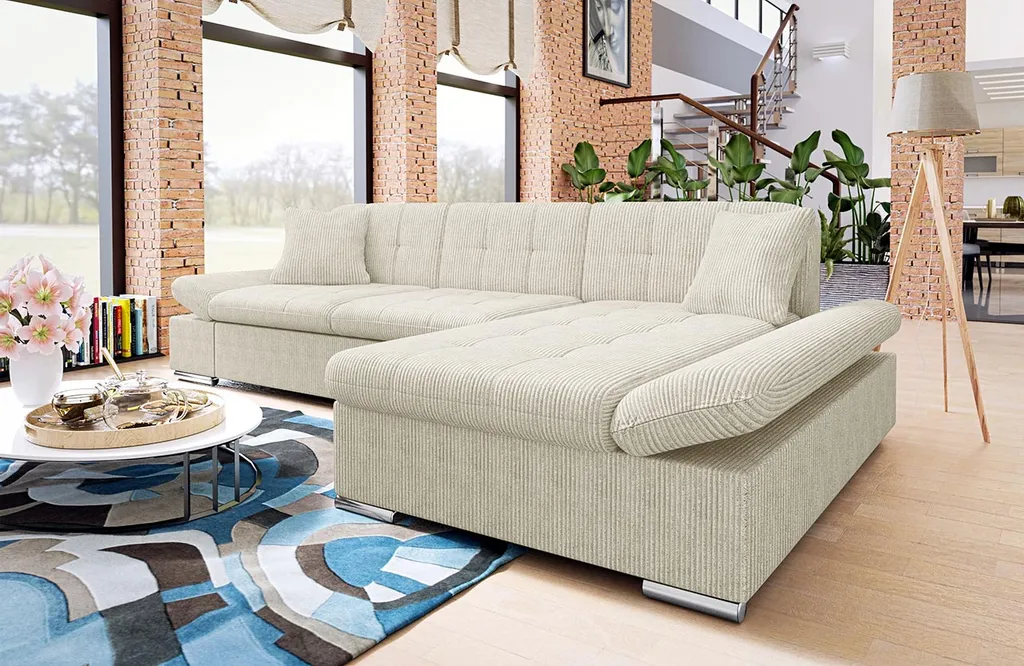 Mirjan24 Ecksofa Malwi Cord Mit Bettkasten Und Schlaffunktion, Elegante Couch, Polsterecke (Farbe: Poso 100, Seite: Rechts) – Bild 3