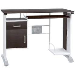 HOMCOM Computertisch Winkelschreibtisch Mit Schubladen Schreibtisch Bürotisch Anti-Rutsch Metall MDF Schwarznuss+Silber 100 X 52 X 75 Cm