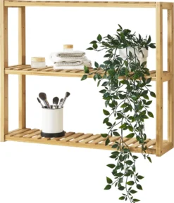 Bambusregal Örnsköldsvik 60x15x54cm Hängeregal 3 Ablagen Wandregal Schweberegal 15kg Pro Ablage Bambus