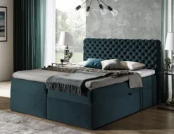 FURNIX Boxspringbett HAILEY 180x200 Mit Tiefen Bettkasten Und Topper AR17782 Türkis