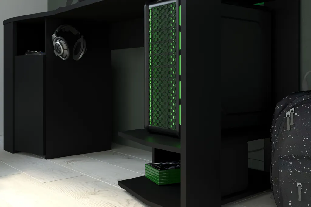 Gamer Set Gaming Parisot 3-tlg. Schreibtisch 152 X 62 Cm + 2x Regal B 67 Cm Schwarz LED Beleuchtung – Bild 12