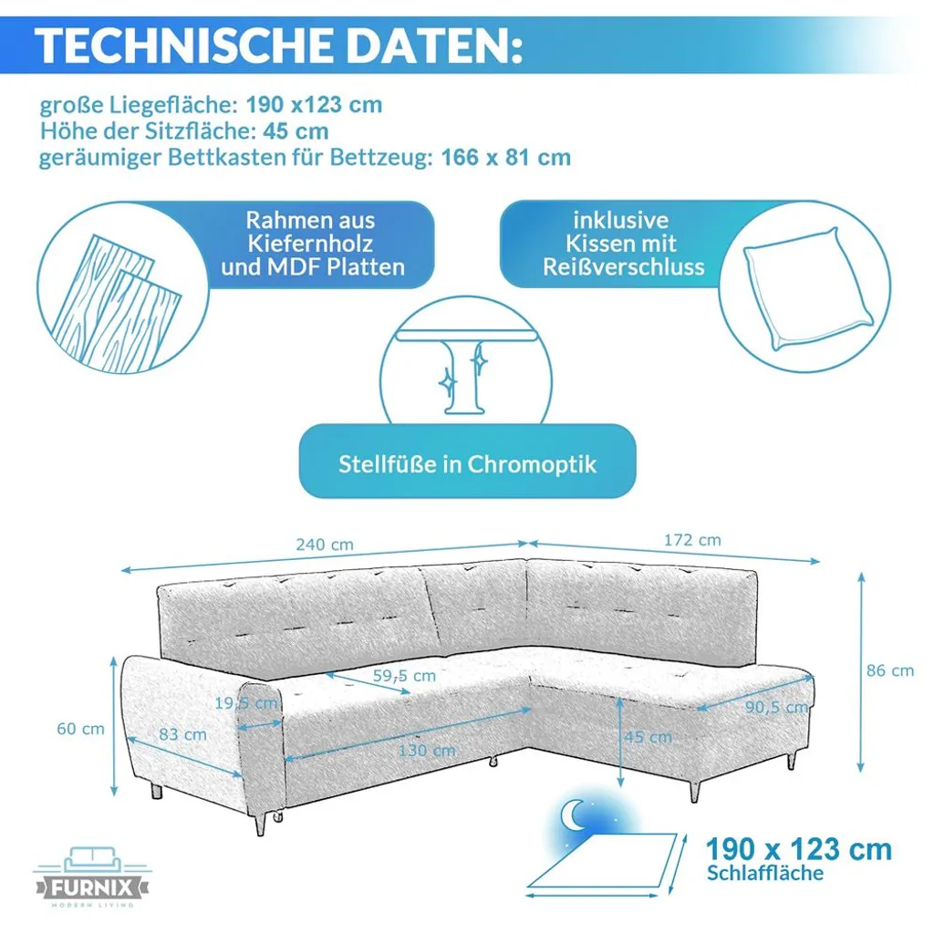 Ecksofa ESPER L-Form Mit Schlaffunktion Und Bettkasten RV95 Grau – Bild 6