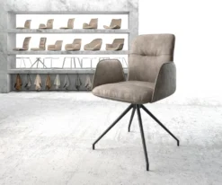 DELIFE Drehstuhl Vinja-Flex Mit Armlehnen Taupe Vintage Kreuzgestell Konisch Schwarz 180° Drehbar