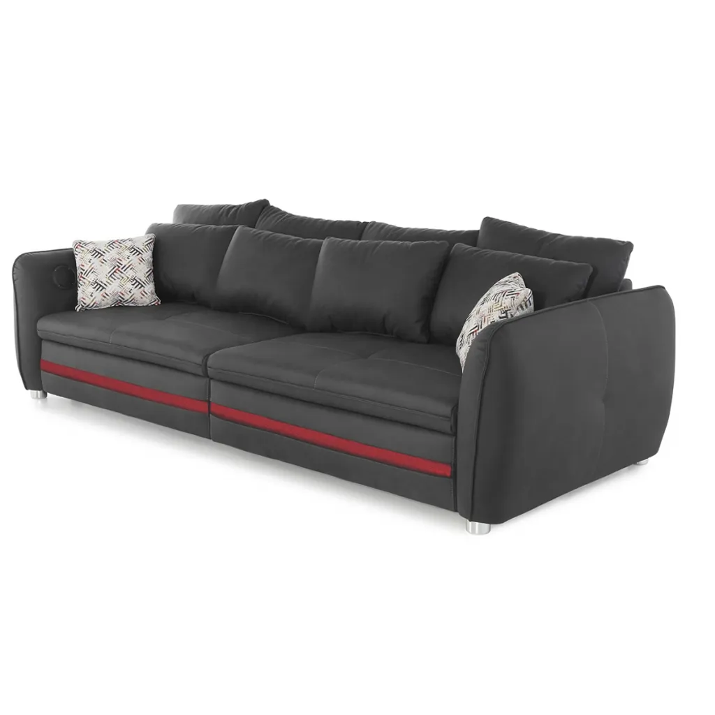 Big Sofa Couch Schlafsofa LED Beleuchtung Bluetooth Soundsystem Ca. 286 Cm LOUNGE Grau