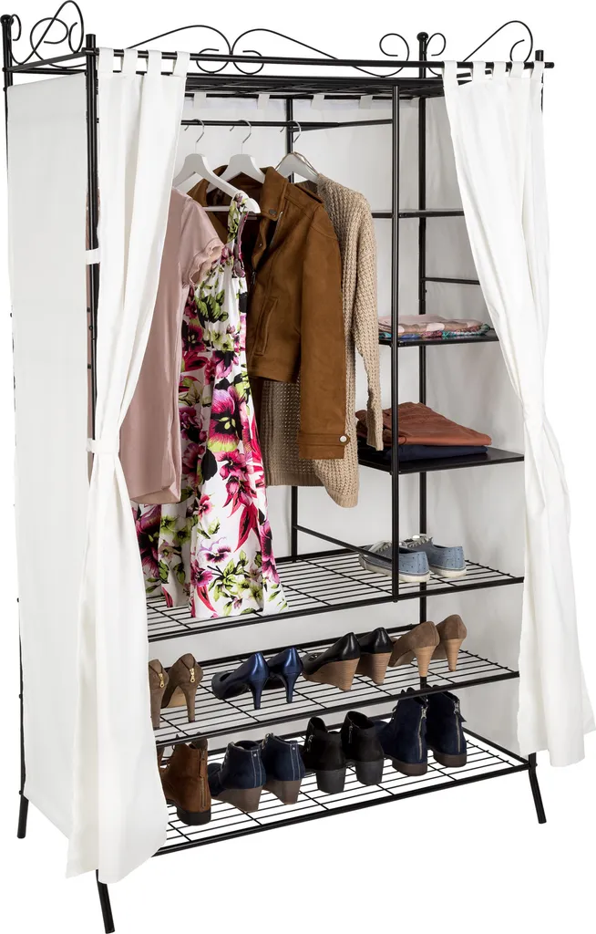 Tectake Metall-Garderobenschrank Mit Vorhang 112x207x57cm - Schwarz – Bild 2