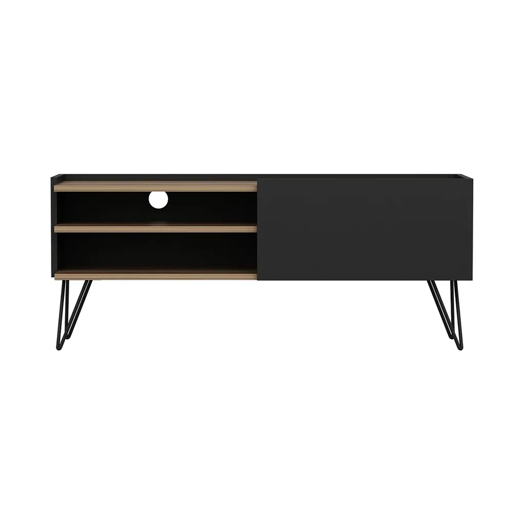 TV Schrank Dronninglund Lowboard Wohnzimmer TV Board Schwarz Holz-Optik Fernsehtisch Mit Tür – Bild 6