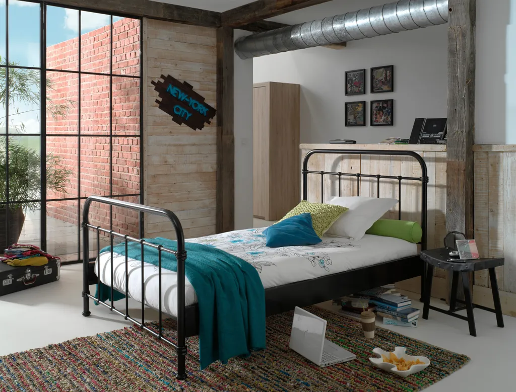 Vipack Metallbett New York Liegefläche 120 X 200 Cm - Farbe: Schwarz, Maße: 125 Cm X 110 Cm X 210 Cm; NYBE1218