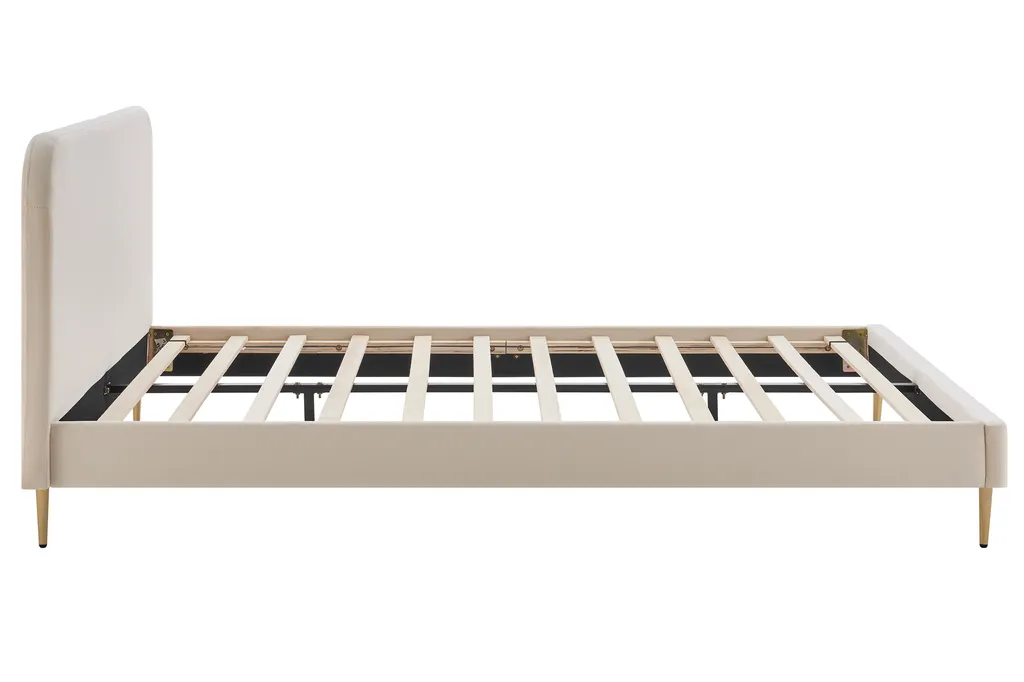 SalesFever Polsterbett Mit Samtbezug | 140 X 200 Cm | Inklusive Lattenrost | B 151,5 X T 214,5 X H 91 Cm | Beige – Goldfarben – Bild 3