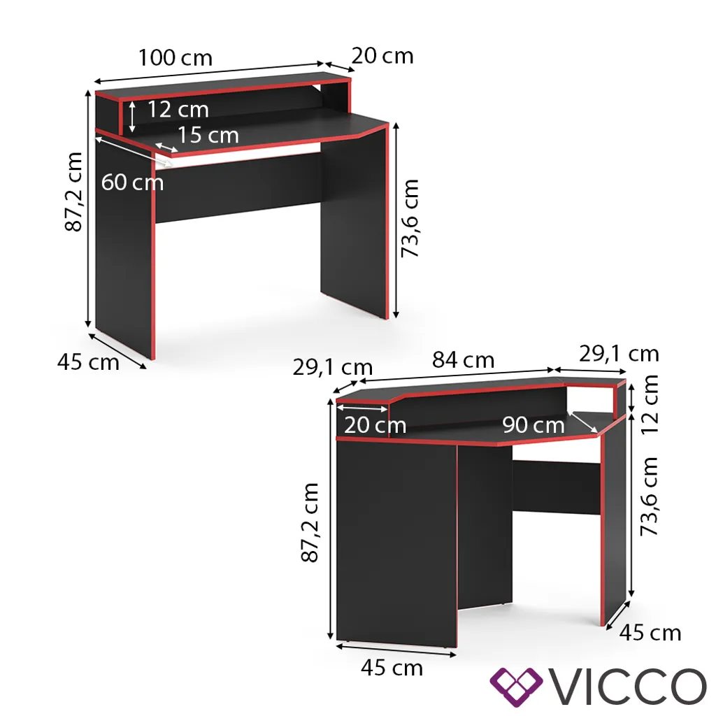 Vicco Computertisch Kron Schwarz 90 X 87,2 X 90 Cm Holzwerkstoff – Bild 3