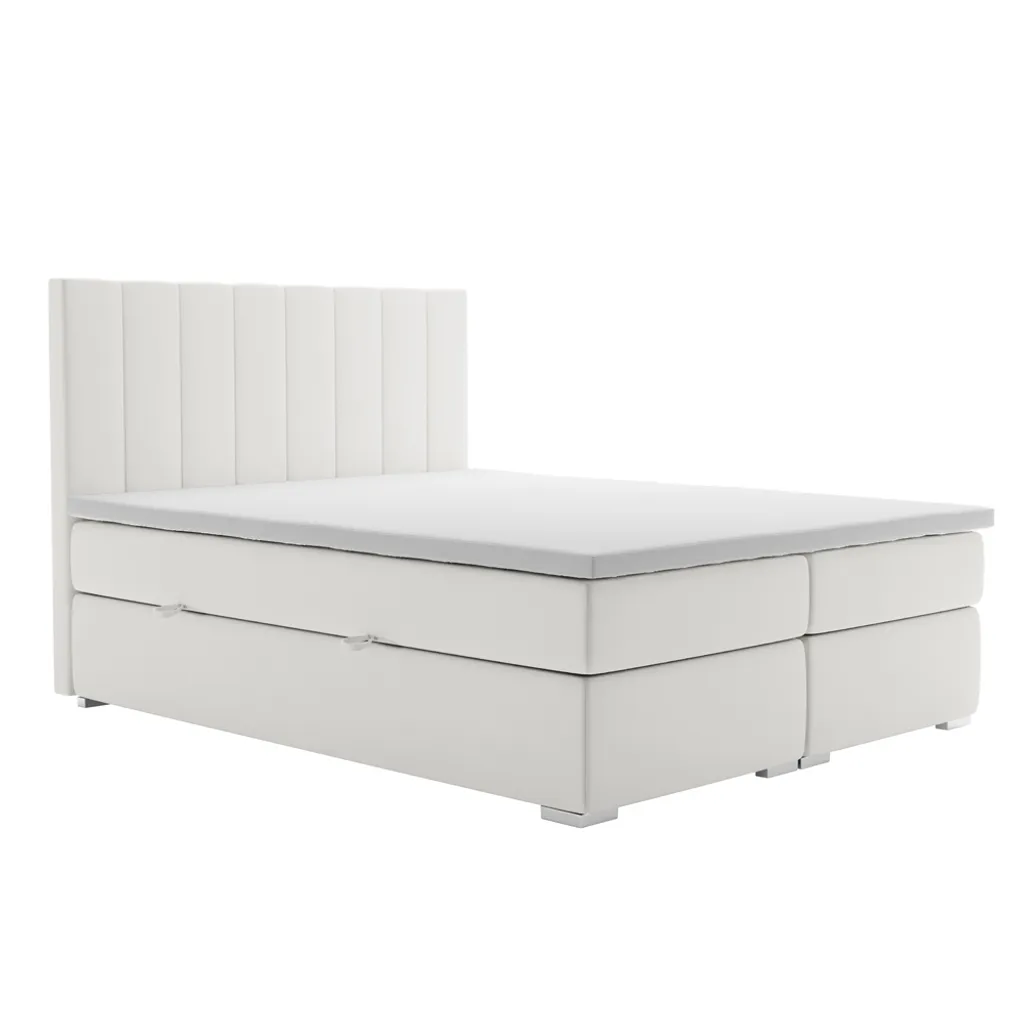 Selsey - Boxspringbett ALENNA, Doppelbett Mit 2 Bonellfederkernmatratzen, Topper, 2 Bettkästen Und Stoffbezug In Perlweiß, 180x200 Cm – Bild 3