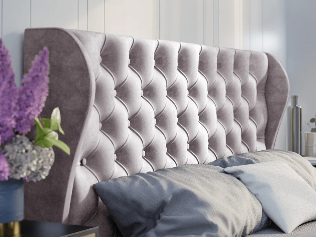 Elegantes Bett 200x200 Florence - Polsterbett Mit Velourstoff - Bettkasten & Lattenrost - Chesterfield Ohren Kopfteil - Grau (Vogue 14) – Bild 3