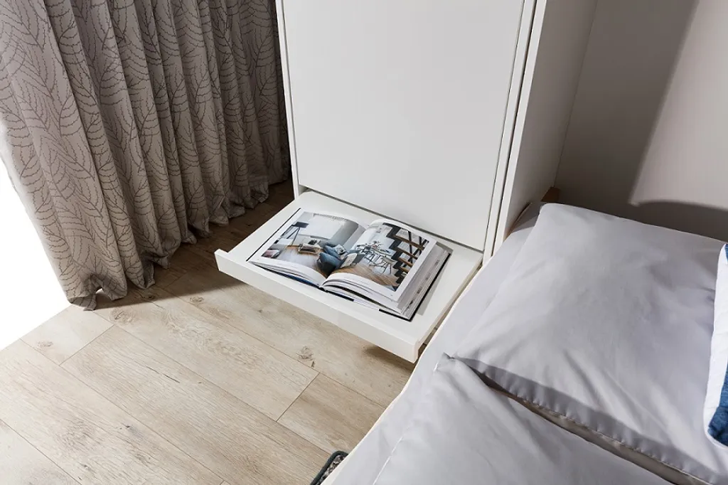 Schrankbett Klappbett Wandbett Horizontal HB 140 X 200, Schrankklappbett Mit Aufsatz Und 2 Schränken Weiß Eiche Sonoma, Lancelot Mit Schwarz – Bild 9