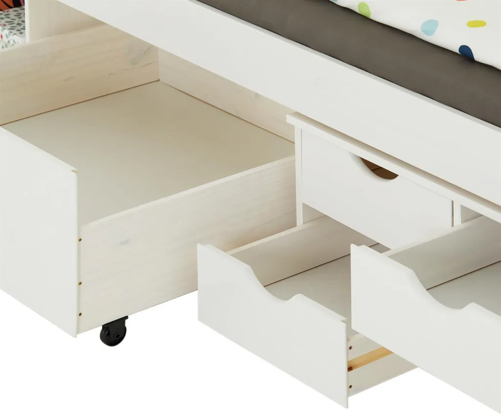 Funktionsbett Funktionsliege Kojenbett Kinderbett Jugendbett 90 X200 Kiefer Weiß – Bild 7