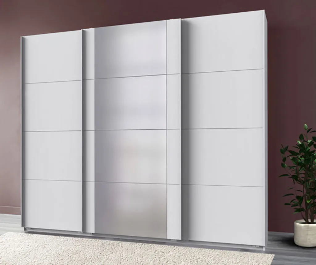 Schwebetürenschrank Kleiderschrank Barmbek 225cm Weiß Spiegel