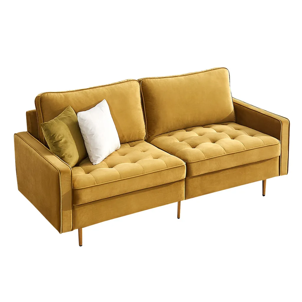 Modern Samt Stoff Sofa 180cm - Rosa, Modern Velvet Fabric Sofa Mit 2 Dekorative Kissen – Bild 4