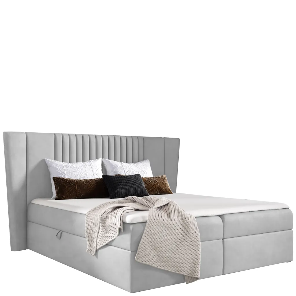 MKS MEBLE Boxspringbett - Doppelbett Mit Multipocket-Matratze - Polsterbett Mit Kopfstütze - Deko Bed Sedico 180 X 200 Cm - H4 Hellgrau – Bild 2