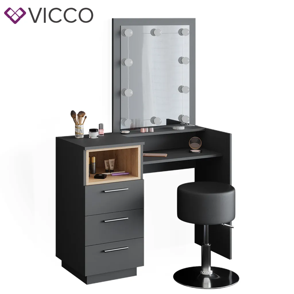 Vicco Schminktisch Frisiertisch Frisierkommode Beatrice Anthrazit LED Hocker Set – Bild 7