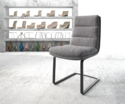 DELIFE Schwingstuhl Abelia-Flex Strukturstoff Hellgrau Freischwinger Flach Schwarz