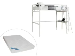 Hochbett Mit Schreibtisch + Matratze - 140 X 190 Cm - Weiß - CASUAL II