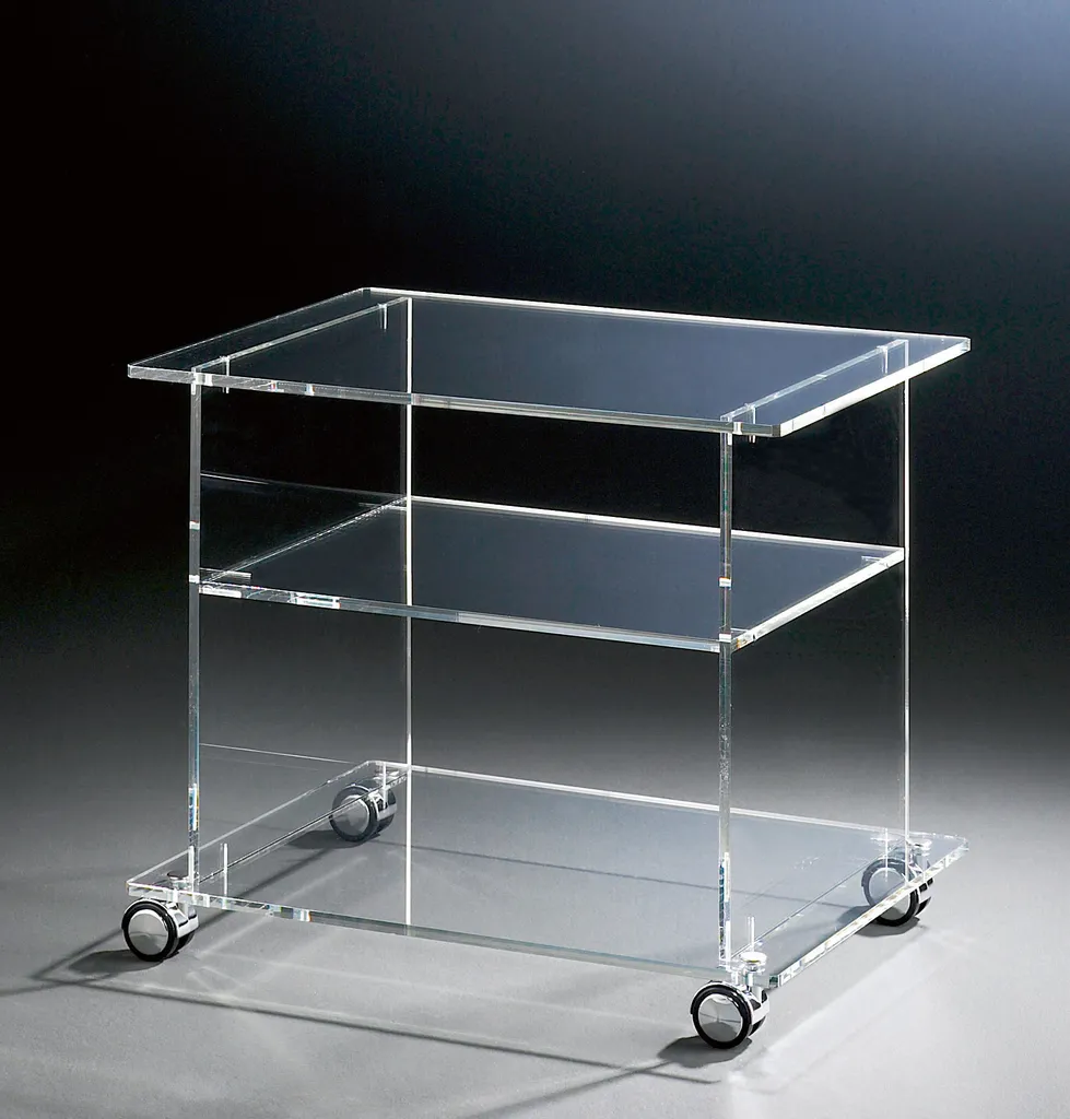 Hochwertiger Acryl-Glas TV-Wagen / TV-Tisch Mit 4 Chromrollen, Klar, 60 X 45 Cm, H 51 Cm, Acryl-Glas-Stärke 10 Mm