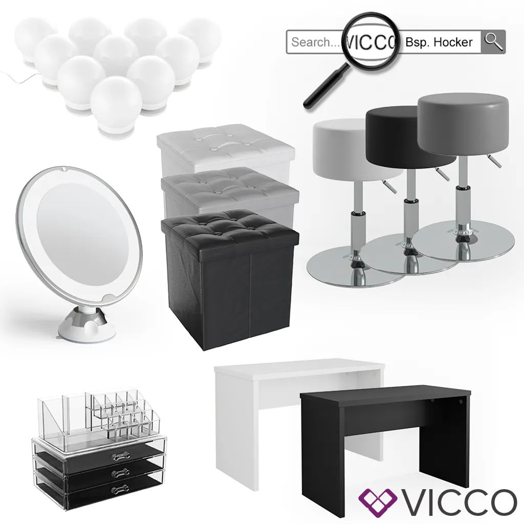 Vicco Schminktisch Lilli Frisiertisch Kommode Frisierkommode Spiegel Weiß Inklusive Hocker Und LED-Lichterkette – Bild 4