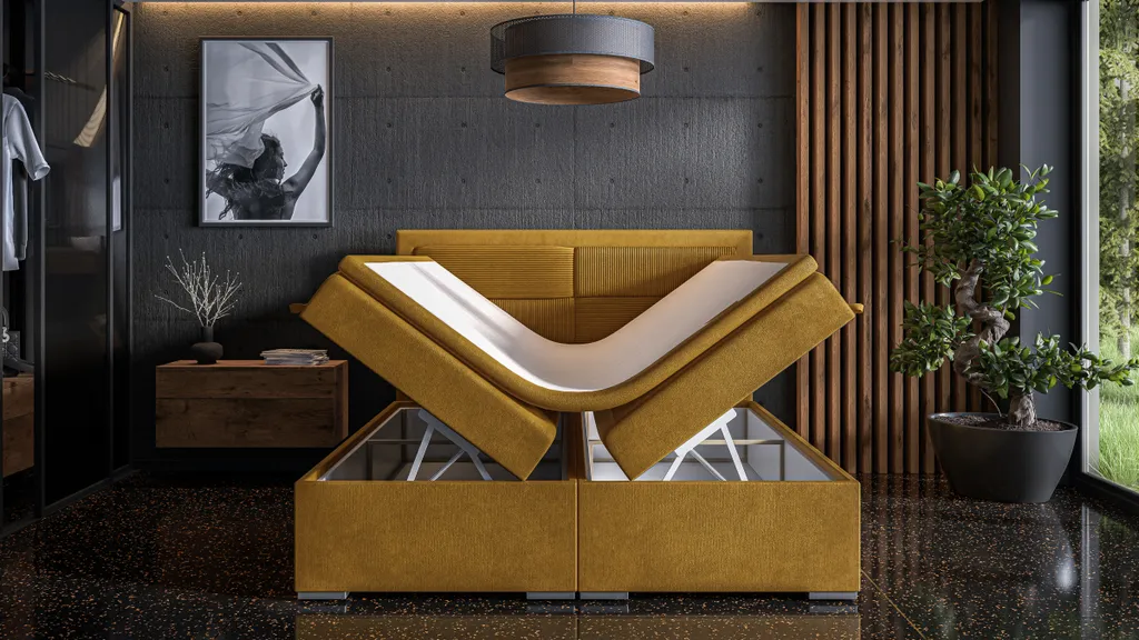 FURNIX Boxspringbett Mit Bettkasten Topper Polsterbett RELIO 140x200 Gold Gelb KR01 – Bild 2