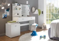 Schminktisch - Weiß - 132 X 43 Cm - 2 Schubladen - 1 Tür