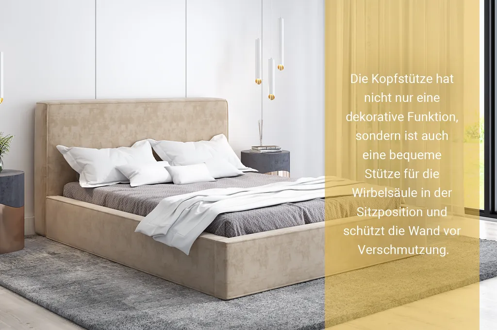 GRAINGOLD Samtbett 180x200 Cm Silvio, Doppelbett Mit Bettkasten Und Lattenrost - Beige – Bild 4